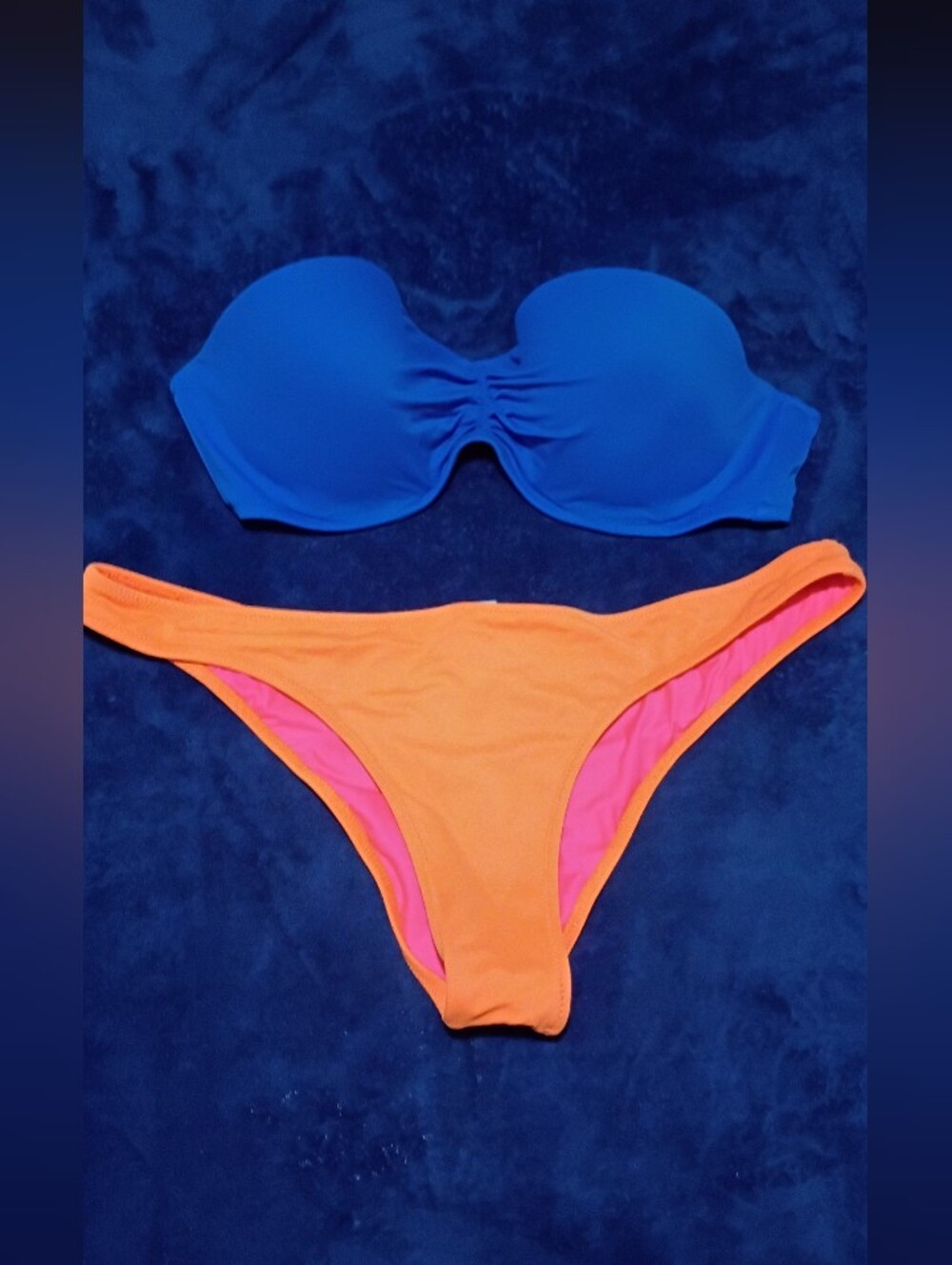 Victoria's Secret Strapless Bandeau Bikini in Bright Blue and Orange